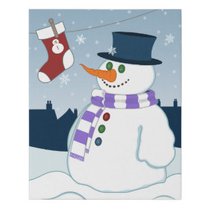 Snowman & Stocking Christmas Faux Canvas Print