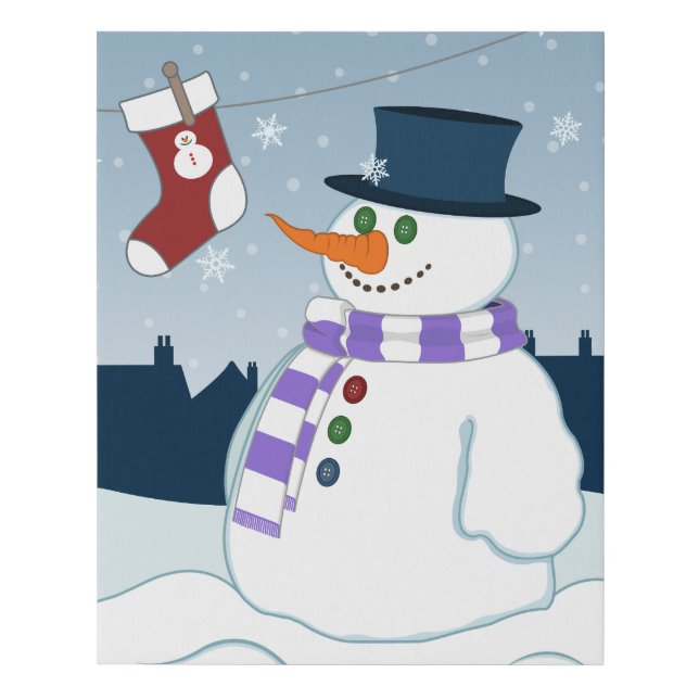 Snowman & Stocking Christmas Faux Canvas Print (Front)