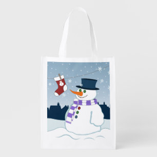 Snowman & Stocking Christmas Grocery Bag