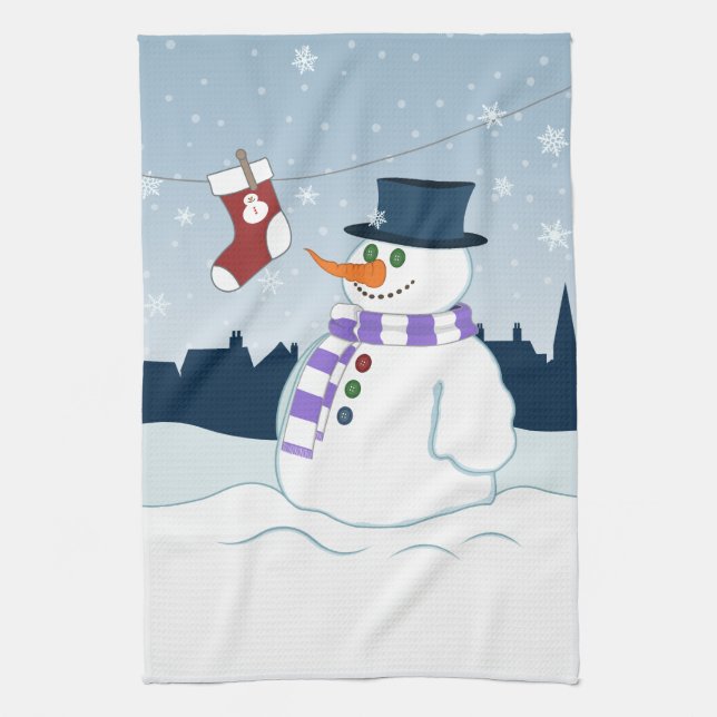 Snowman & Stocking Christmas Kitchen Towel (Vertical)