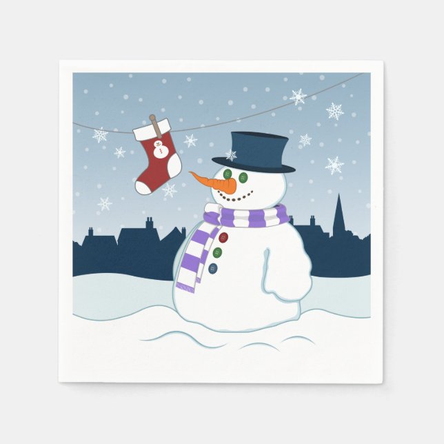 Snowman & Stocking Christmas Napkins (Front)