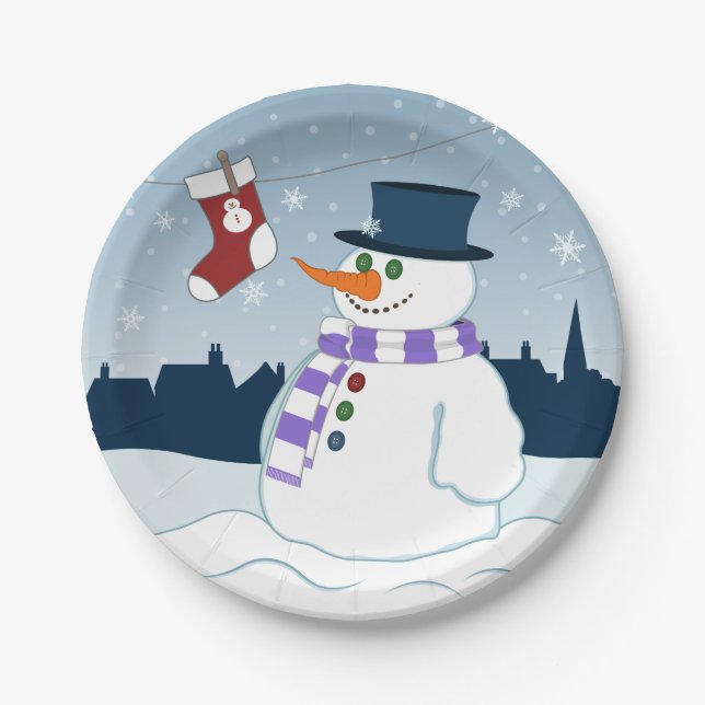 Snowman & Stocking Christmas Paper Plates (Front)
