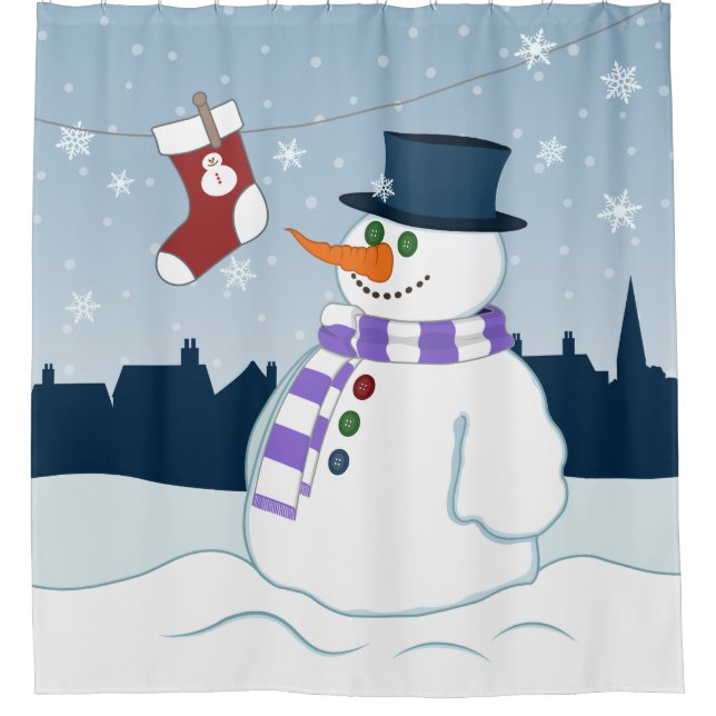 Snowman & Stocking Christmas Shower Curtain (Front)