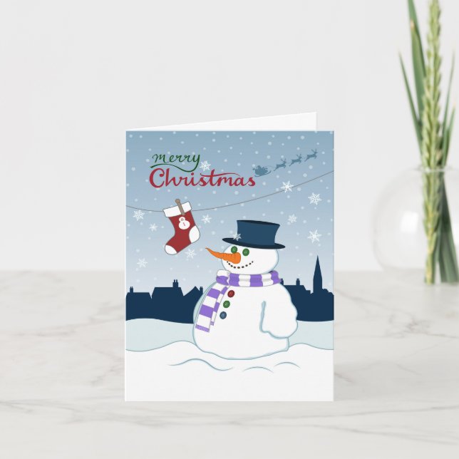 Snowman & Stocking Merry Christmas Holiday Card (Front)