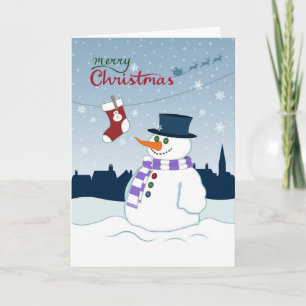 Snowman & Stocking Merry Christmas Holiday Card