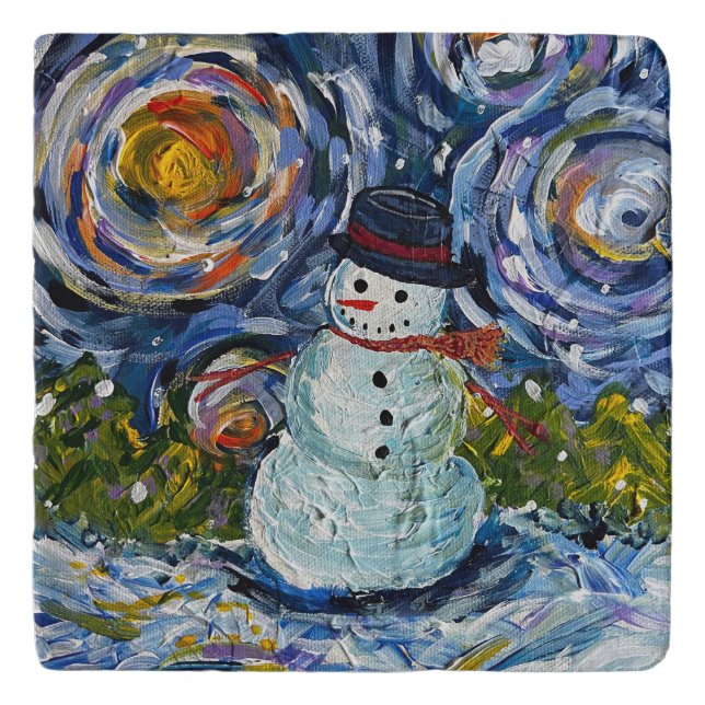 Snowman Stone Trivet (Front)