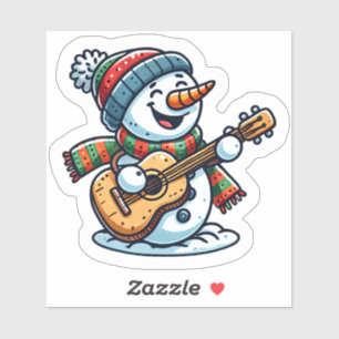 Snowman Strumming in Winter Wonderland Sticker