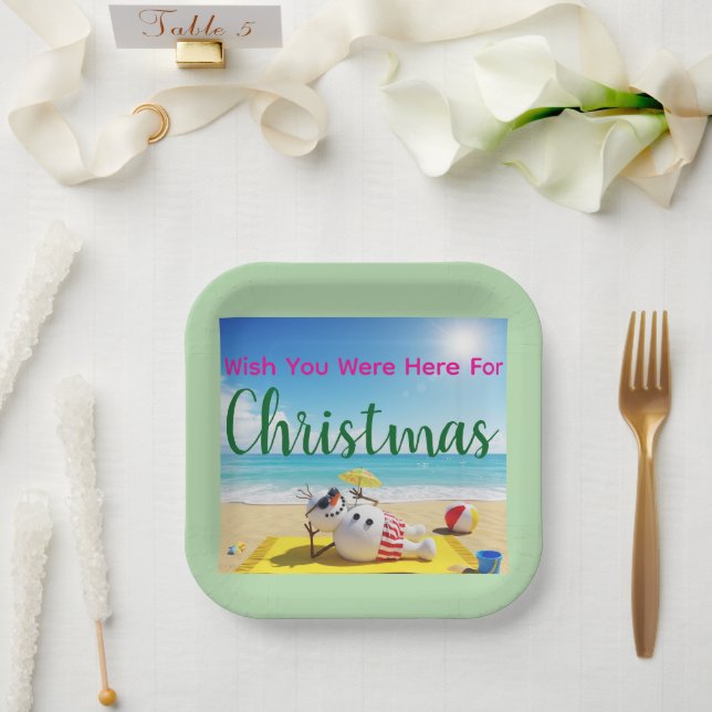 Snowman Sunbathing Paper Plates (Wedding)