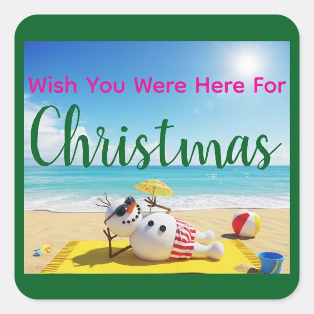 Snowman Sunbathing Square Sticker (Front)