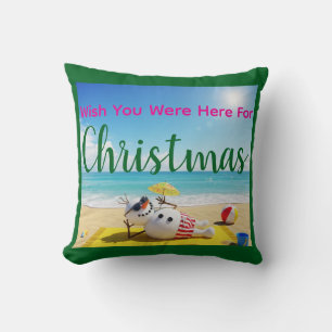 Snowman Sunbathing Throw Pillow
