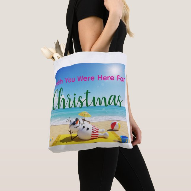 Snowman Sunbathing Tote Bag (Close Up)