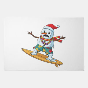 Snowman Surfer Christmas 2026 Funny Holiday Sports Doormat