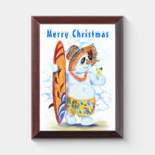 Snowman Surfer Funny Christmas Gift Plaque