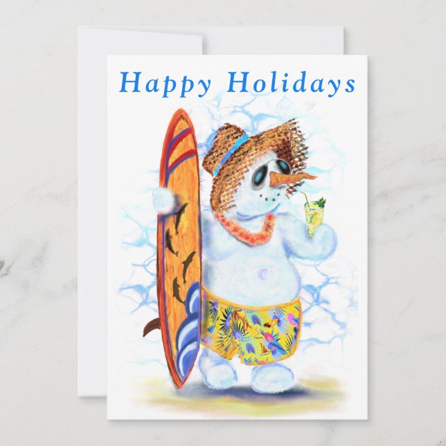 Snowman Surfer Funny Summer Card (Front)