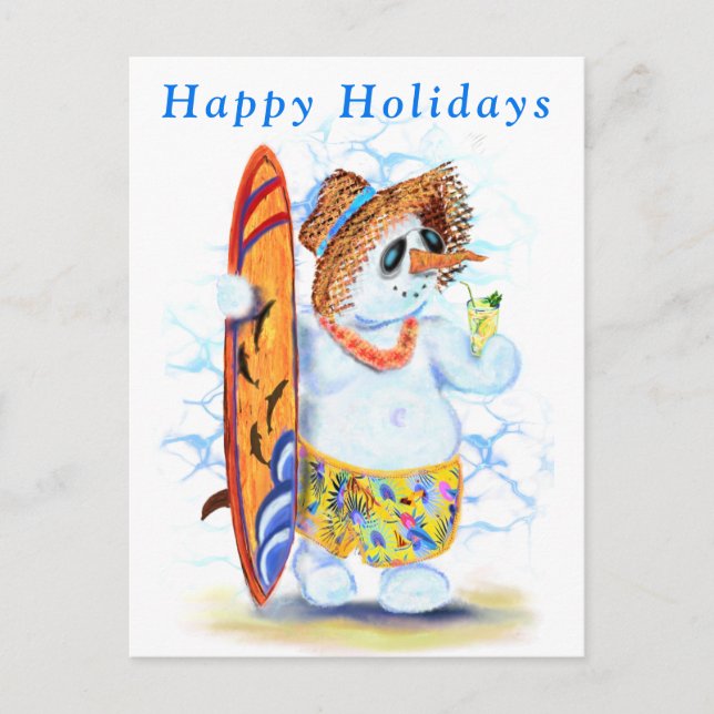 Snowman Surfer Summer Card (Front)