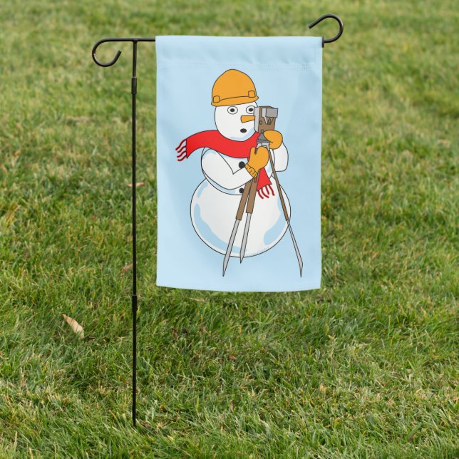 Snowman Surveyor Garden Flag (In SItu)