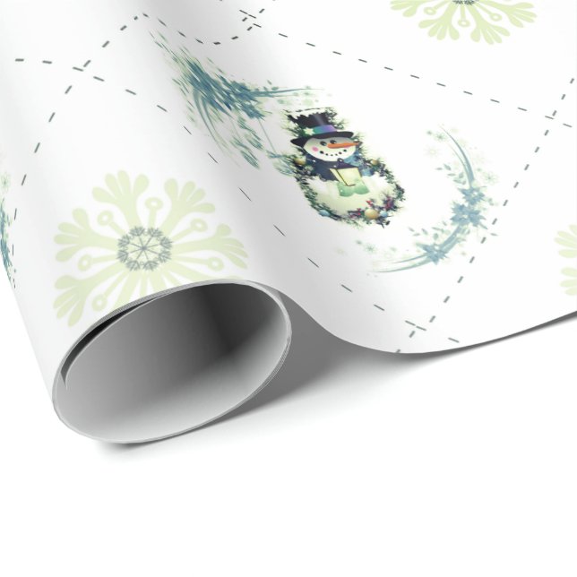 Snowman Sweet Simple Green White Wrapping Paper (Roll Corner)
