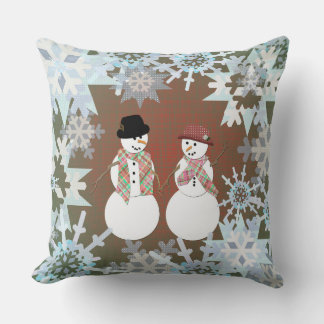 Snowman Sweethearts Throw Pillow
