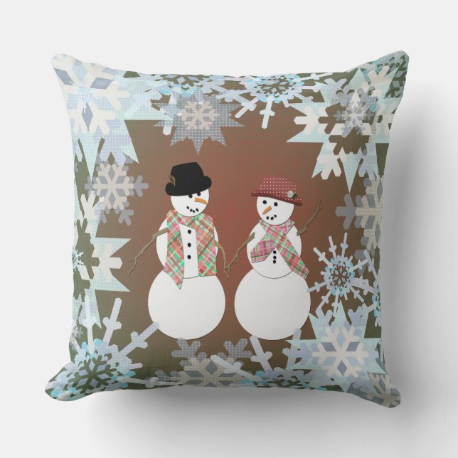 Snowman Sweethearts Throw Pillow (Front)