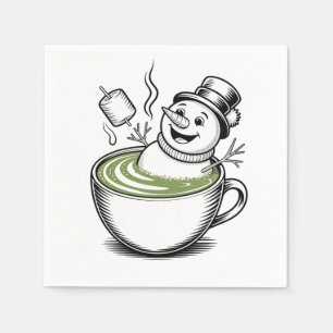 Snowman Taking Bathub On Macha Christmas Napkins