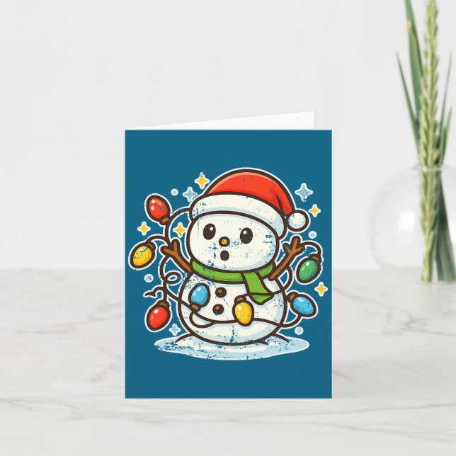 Snowman Tangled In Holiday Lights Premium Tri-blen Card (Front)