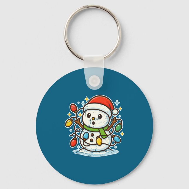 Snowman Tangled In Holiday Lights Premium Tri-blen Keychain (Front)