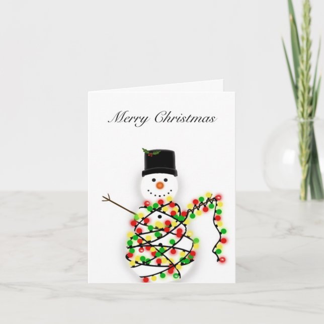 Snowman tangled in lights- Xmas card (Front)