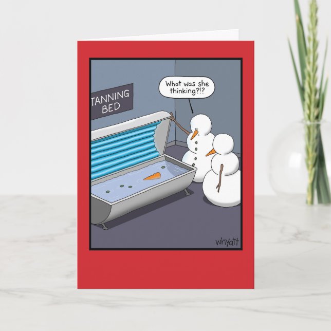 Snowman Tanning Bed Holiday Card (Front)