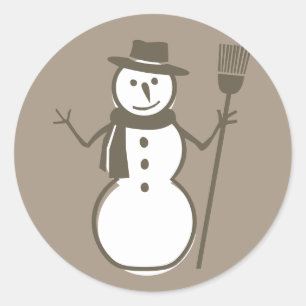 Snowman, Taupe Classic Round Sticker