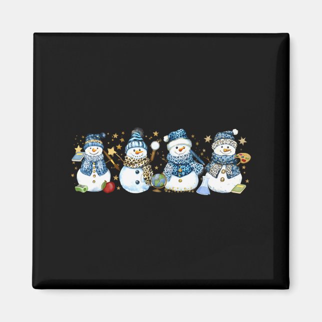 Snowman Teacher Winter Leopard Clroom Cute Blue St Magnet (Front)