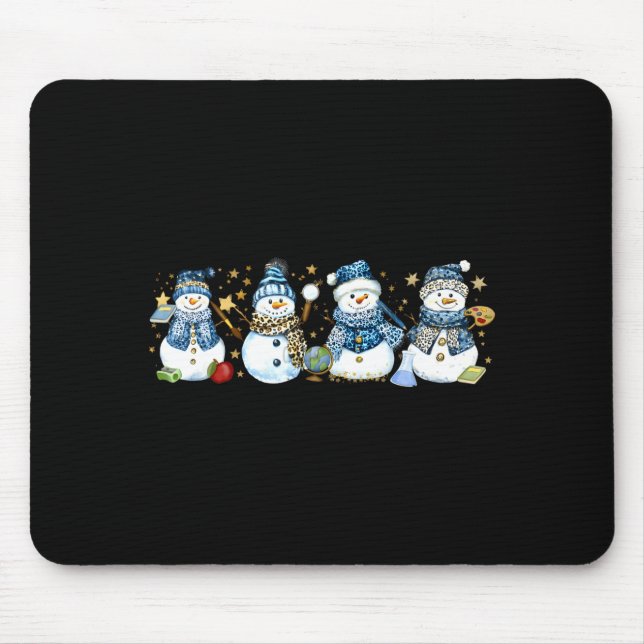 Snowman Teacher Winter Leopard Clroom Cute Blue St Mouse Pad (Front)