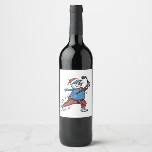 Snowman Tennis Player Christmas 2026 Holiday Wine Label