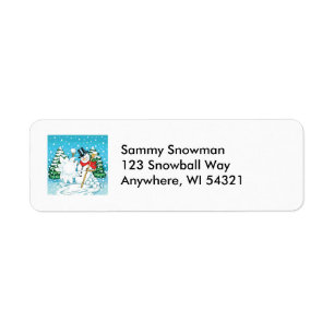 Snowman Throwing a Snowball Winter Fun Splat! Label