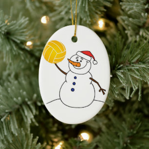 Snowman Throwing Water Polo Ball  Ceramic Ornament