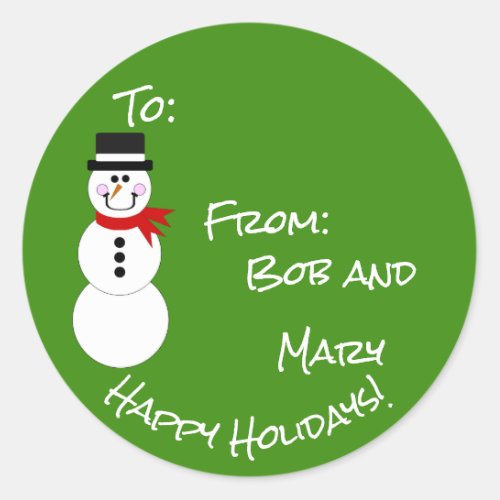 Snowman To From Happy Holidays Gift Sticker