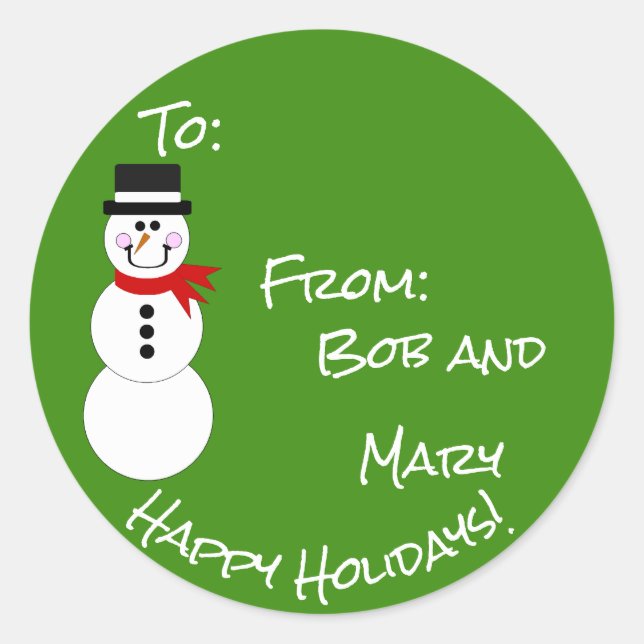 Snowman To From Happy Holidays Gift Sticker (Front)