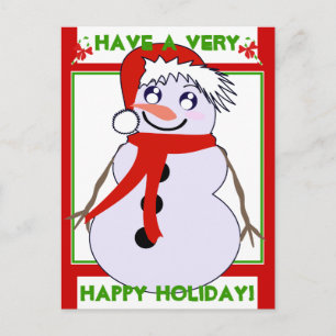 Snowman Toon Red Holiday! Postcard
