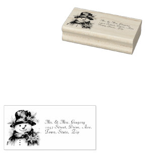 Snowman Top Hat Christmas Snowflakes Rubber Stamp