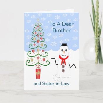 Snowman Tree Brother And Sister-in-law Christmas Holiday Card by justbyjuliecards at Zazzle