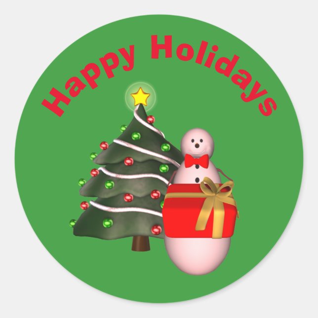 Snowman Tree Cute Christmas Holiday  Classic Round Sticker (Front)