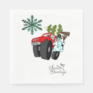 Snowman Truck Merry Christmas Tree Napkins
