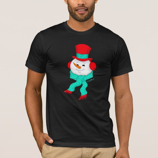 Snowman Tunes Christmas Dark T-Shirt (Front)