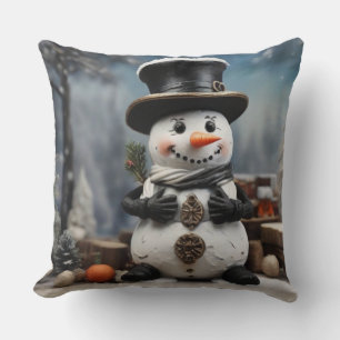 Snowman Twinkle Sparks Joy in Winter Wonderland Throw Pillow