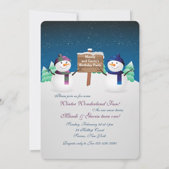 Snowman Twins Invitation (Front)