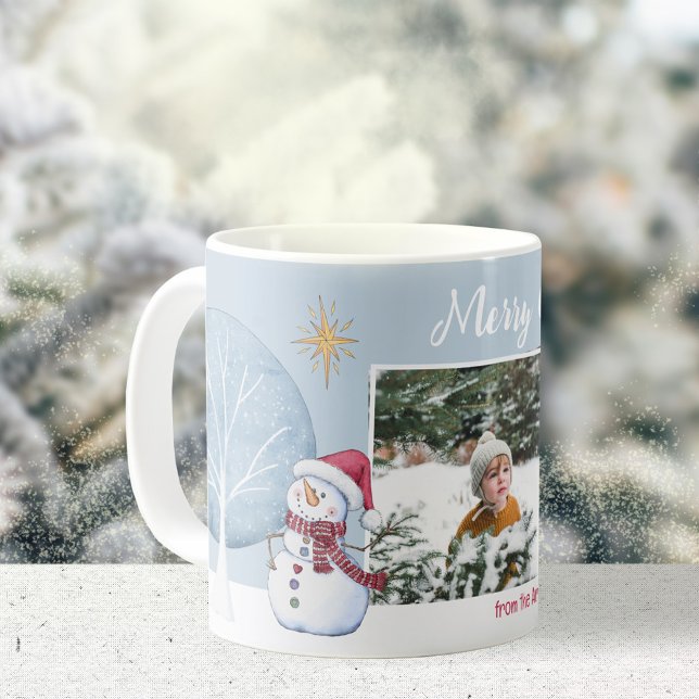 Snowman Two Photo Keepsake Winter Mug (Merry Christmas Winter Two Photo Keepsake Coffee Mug ©Susanne Sachers - Sunny Mind Design 🌞)