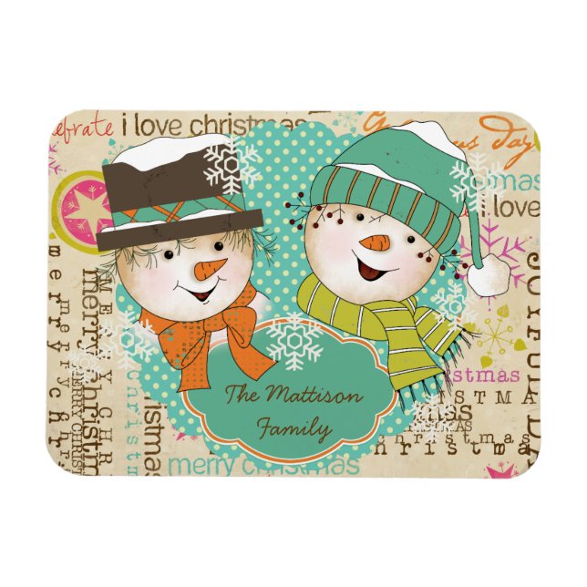Snowman Typography Personalized Flexi Magnet (Horizontal)
