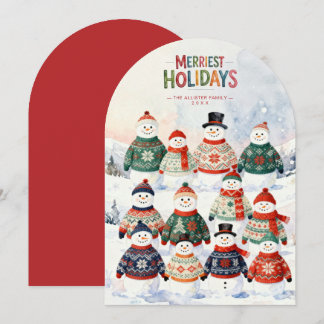 Snowman Ugly Christmas Sweater Dark Red TMF26 Holiday Card