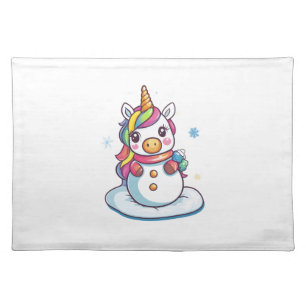 Snowman Unicorn (1) Cloth Placemat