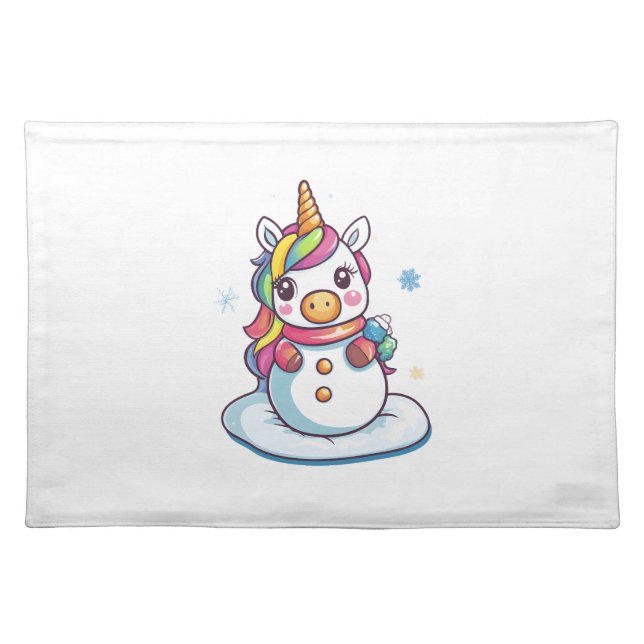 Snowman Unicorn (1) Cloth Placemat (Front)