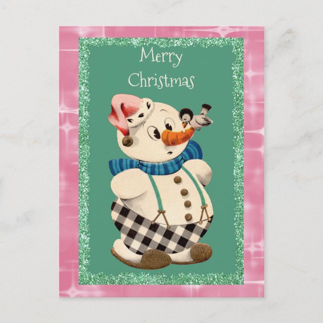 Snowman Vintage Christmas Holiday Postcard (Front)